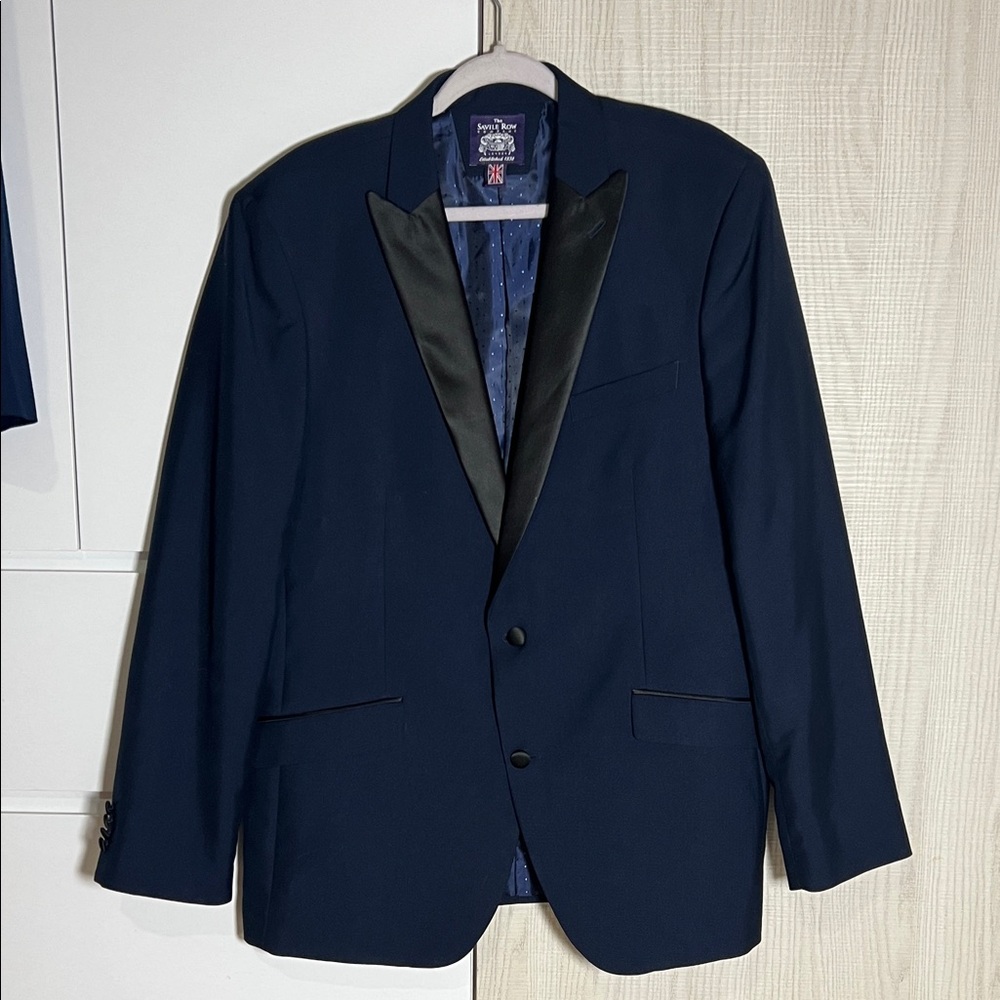 The Savile Row Company savoy Midnight Blue Tuxedo Jacket with Black Lapel